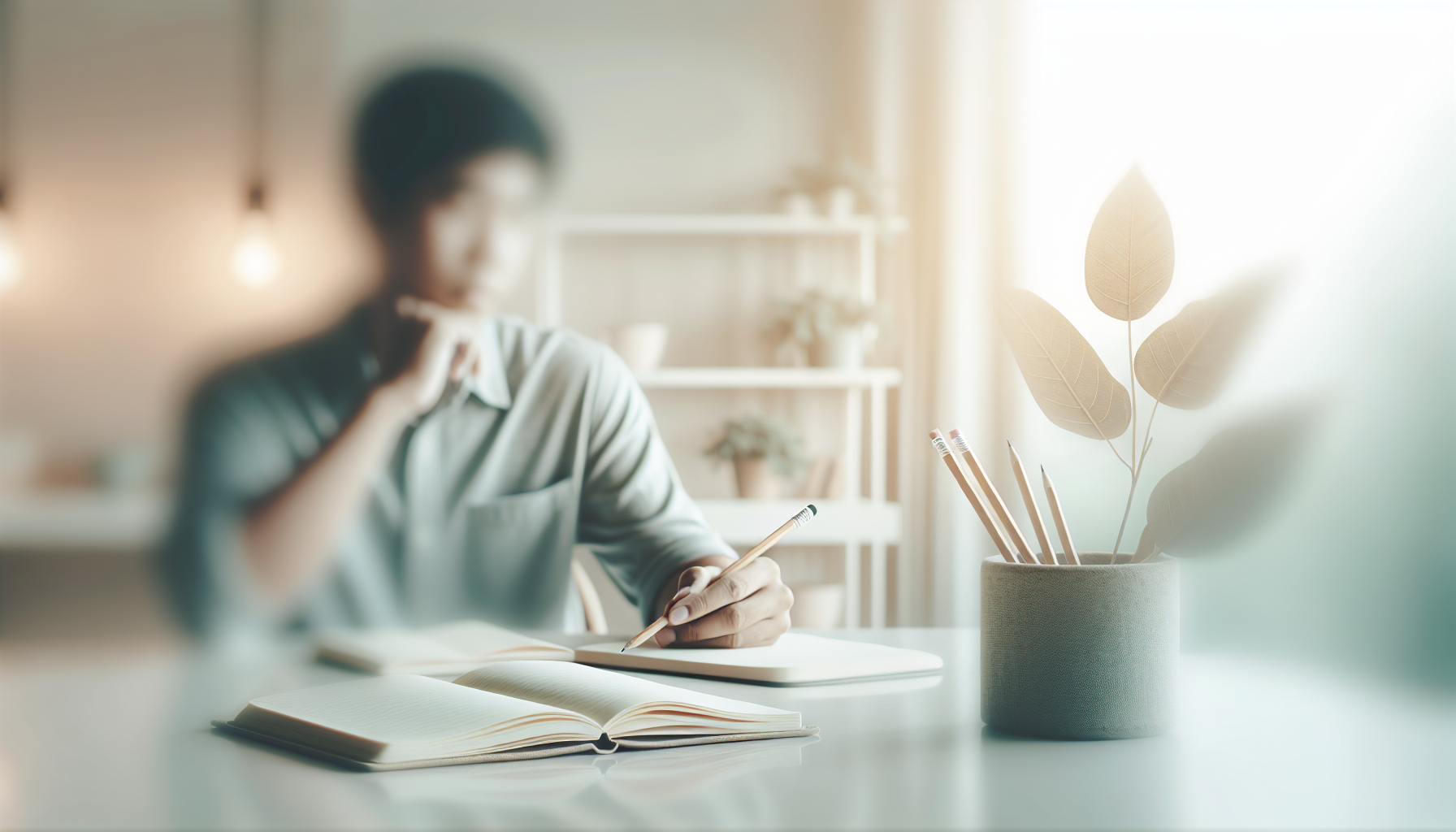 Workspace with notebook, pencil, and collaborative feedback.