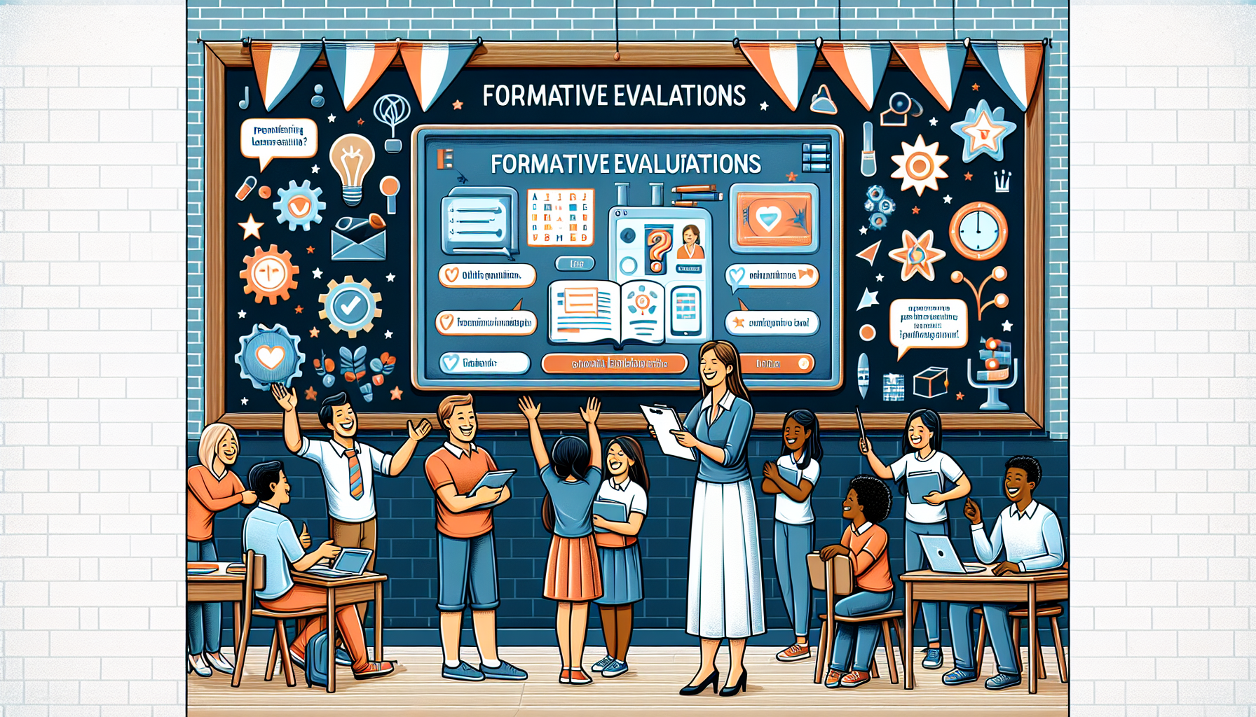 "Supportive classroom with students engaging in a quiz."