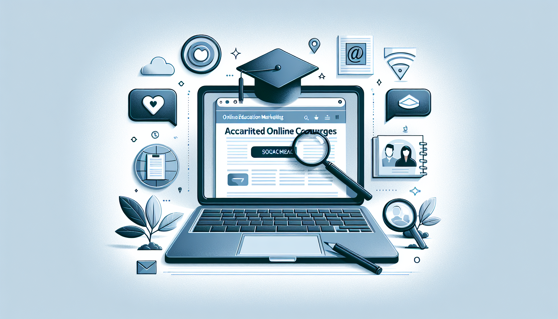 Illustration of online education marketing strategy.