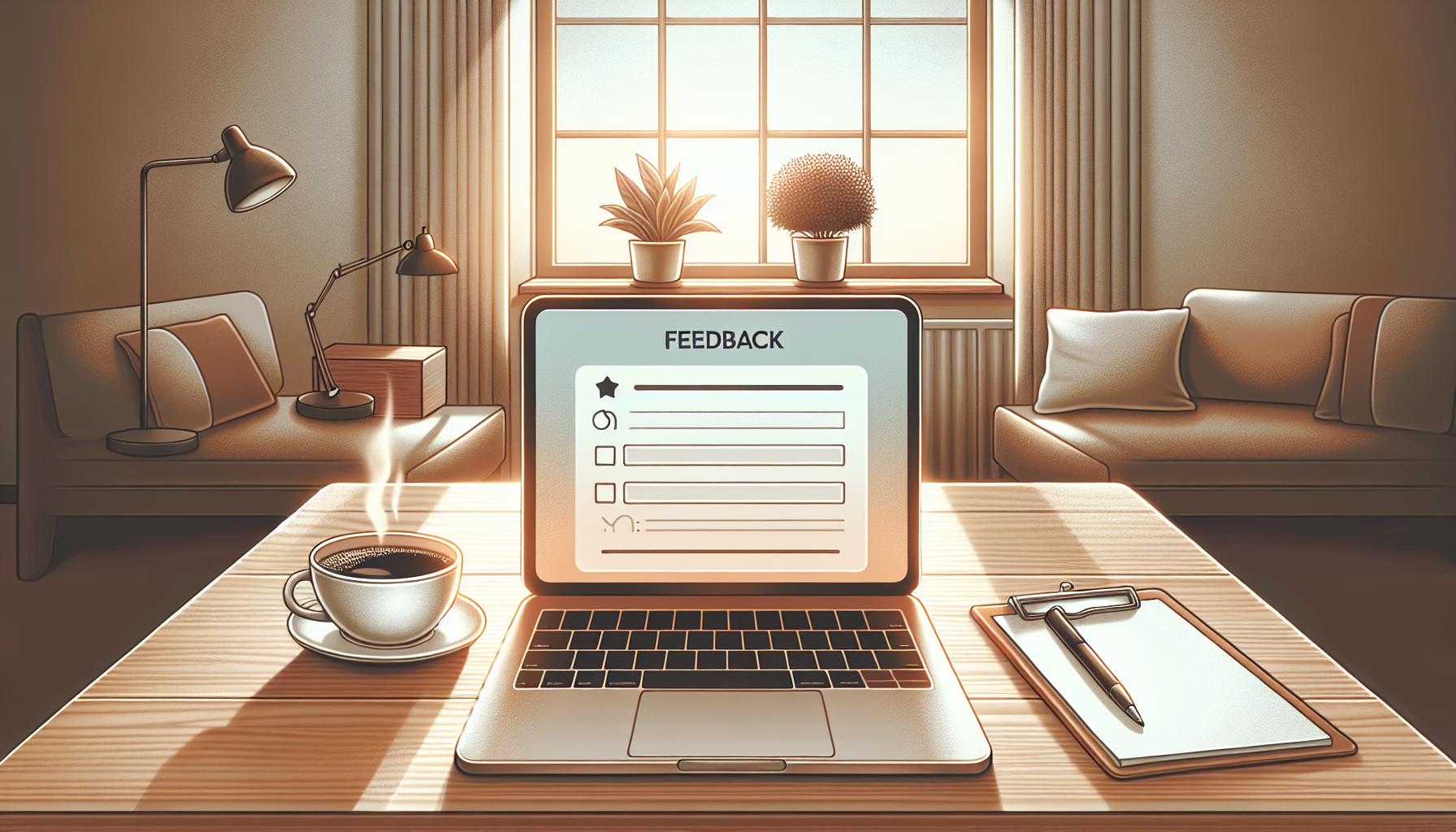 Serene office scene focused on feedback and improvement.