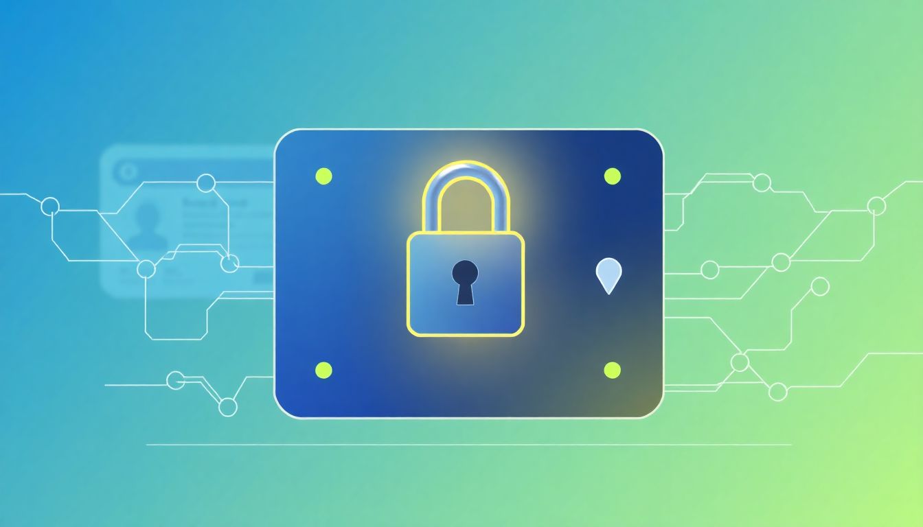 Alt text: An illustration depicting secure digital credentials through blockchain technology. It features a modern digital ledger with an open padlock, surrounded by abstract blockchain chains symbolizing immutability and transparency. In the background, a blurred image of a digital certificate or badge represents trust and authenticity. The color palette consists of calming blues and greens, conveying a sense of security and innovation, with a clean and elegant composition.